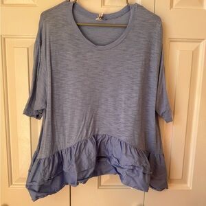 Blue Ruffle Hem Women's Top
